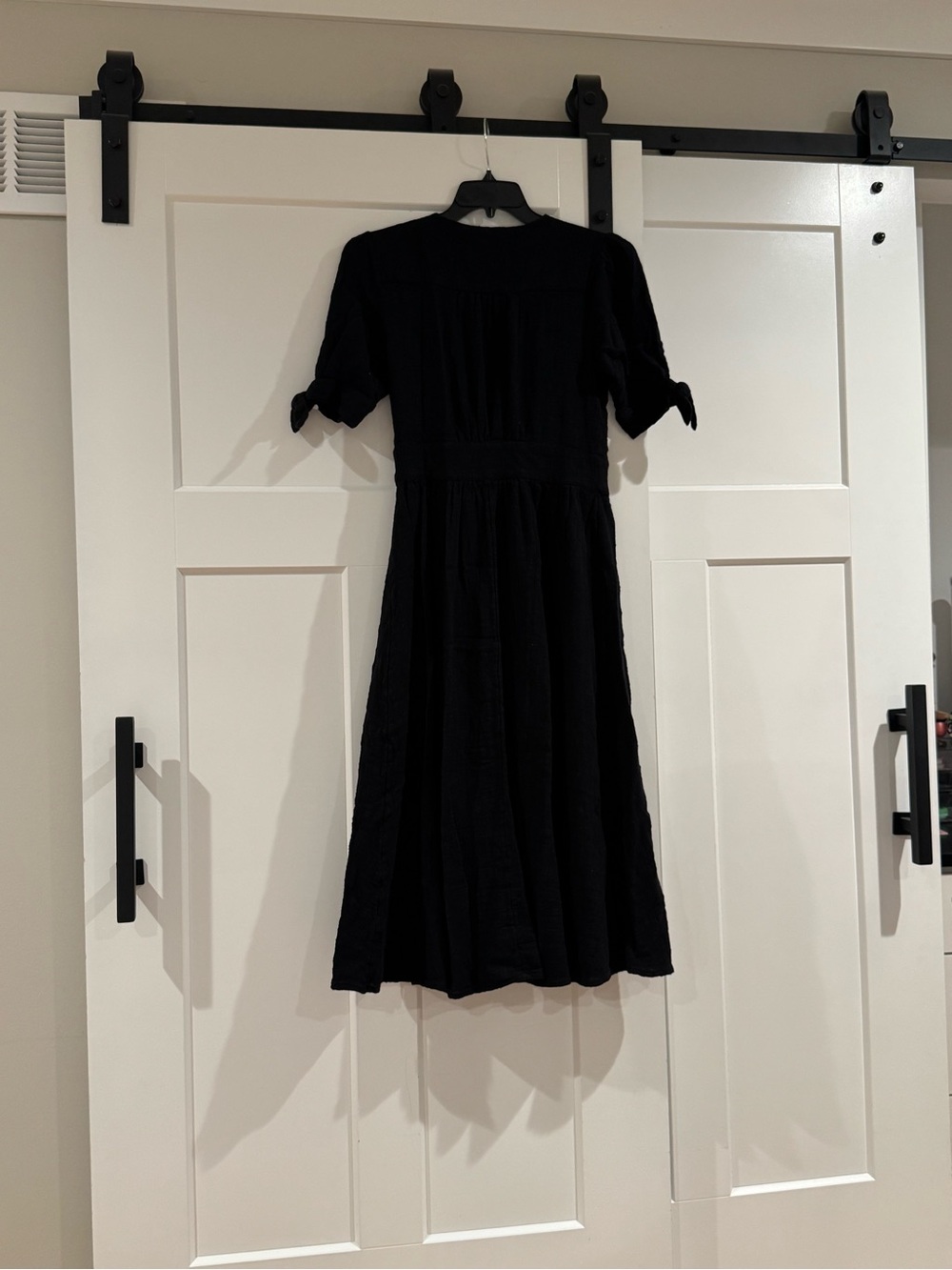 Free People Black Button-Front Midi Dress with Puff Sleeves - Picture 2 of 5
